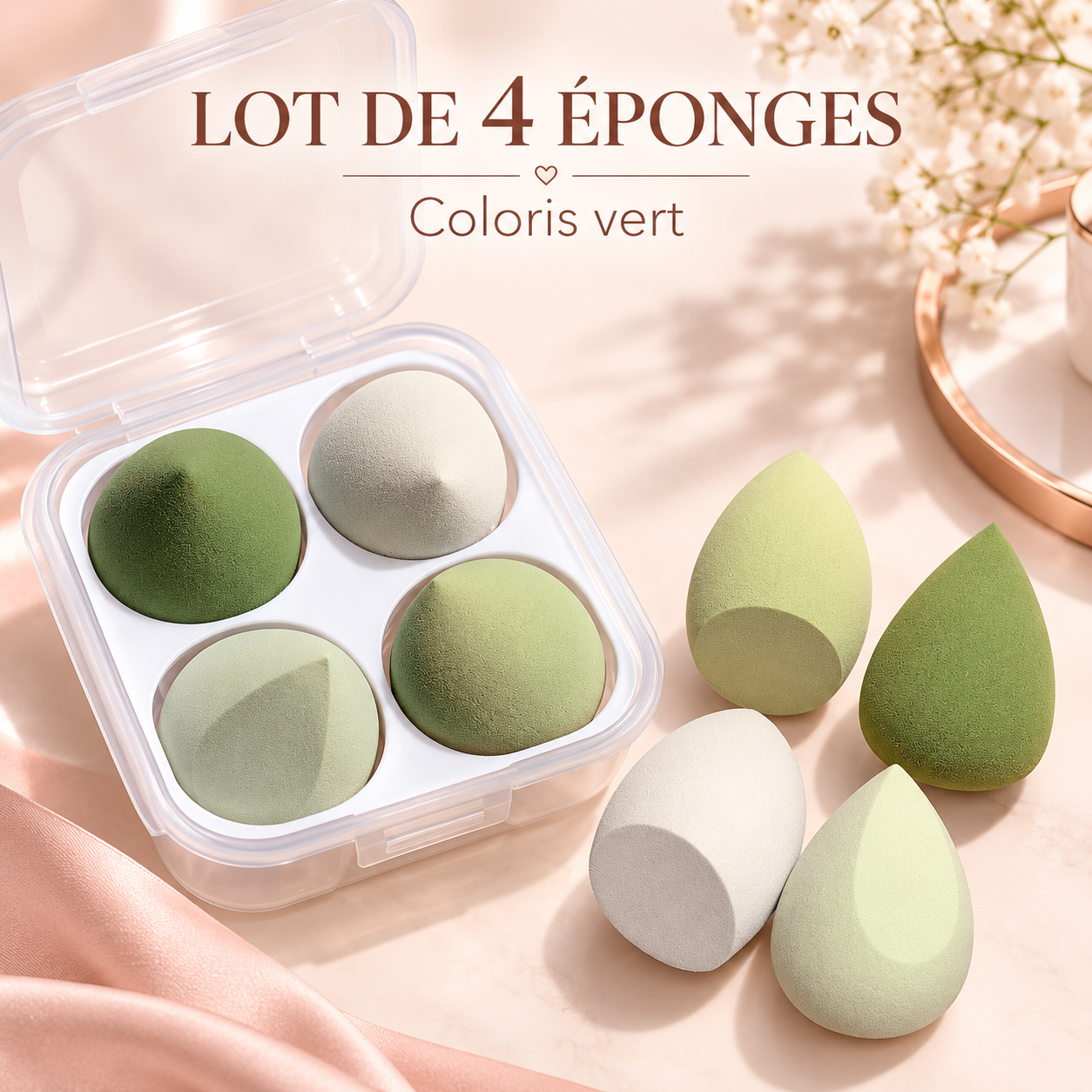 L’Écrin beauté de vos éponges ». Un rendu élégant, clair et premium.