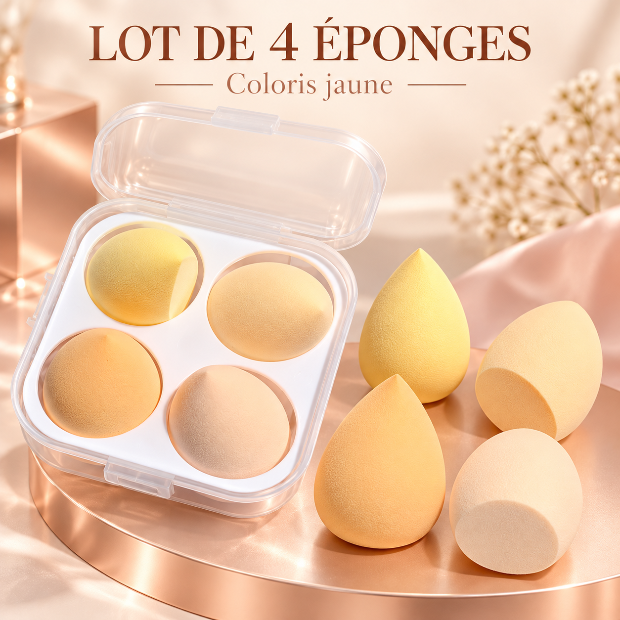 L’Écrin beauté de vos éponges ». Un rendu élégant, clair et premium.