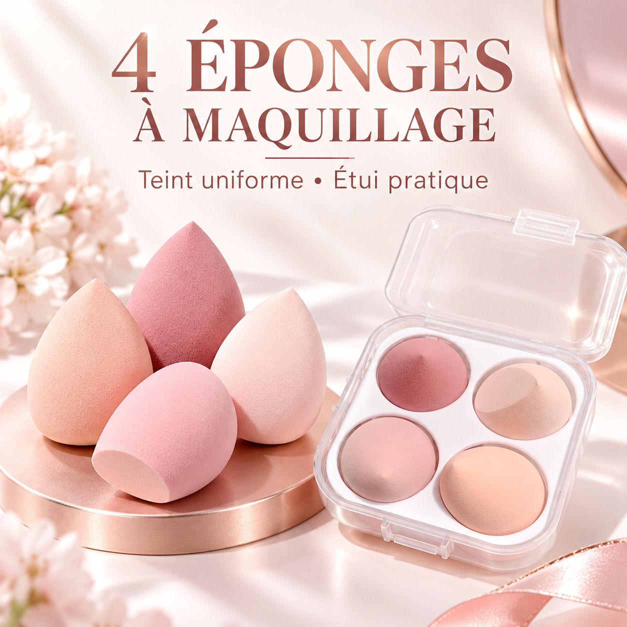 L’Écrin beauté de vos éponges ». Un rendu élégant, clair et premium.