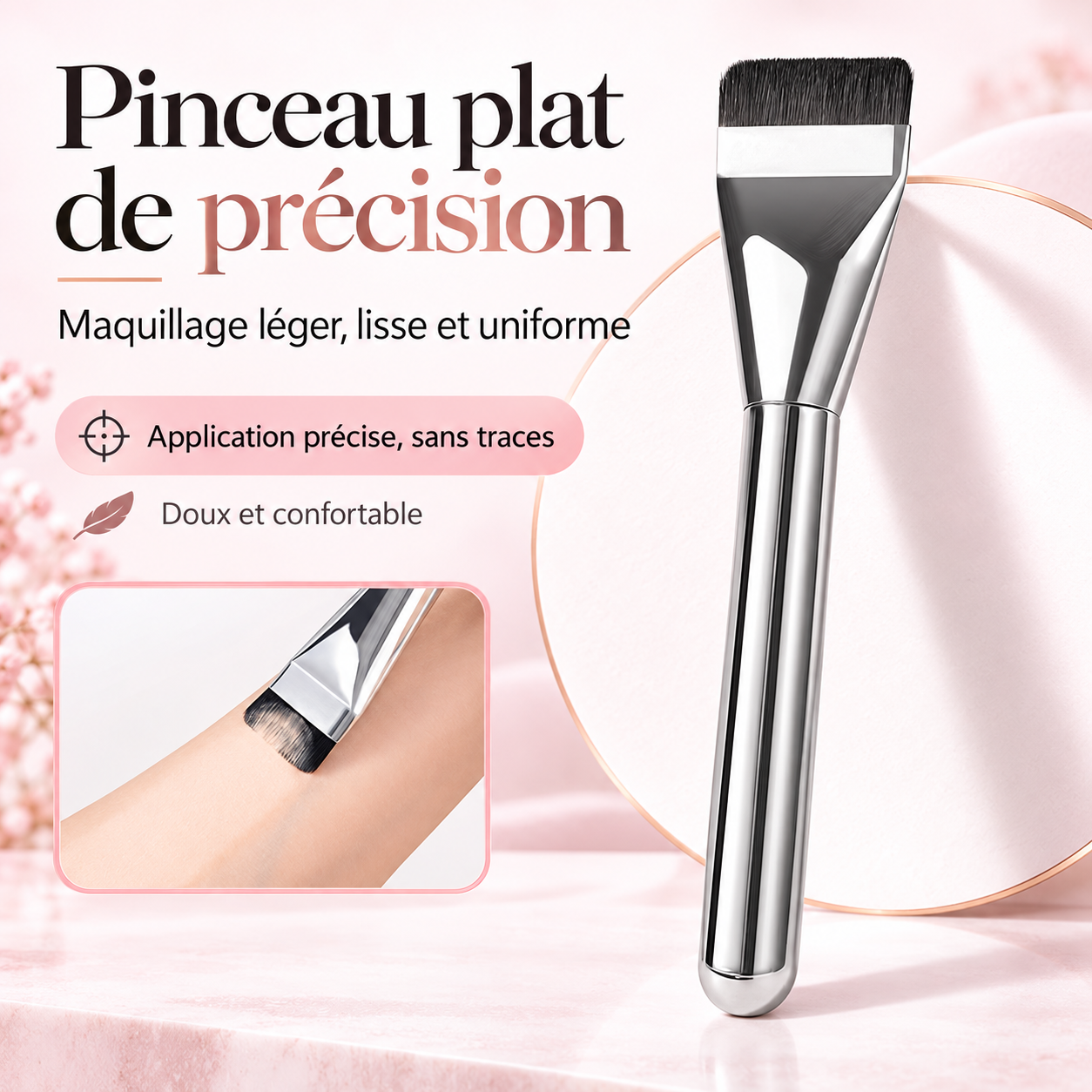 Pinceau de Maquillage Tête Ronde Anti-Cernes Anti-Bavure